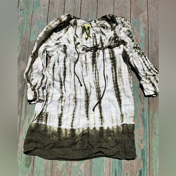 Tie-Dye Green and White Women's Top green dragon 100% linen xs - Picture 1 of 3